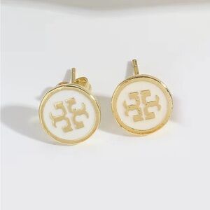 Tory Burch Inspired White and Gold Logo Earrings